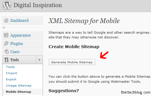 Google XML Mobile Sitemap WordPress Plugin Snapshot
