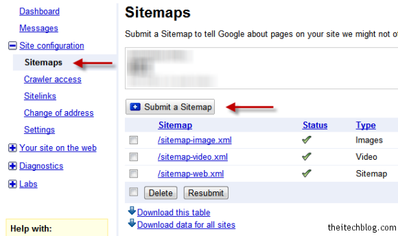 Google Webmaster Tools Submitting Sitemap